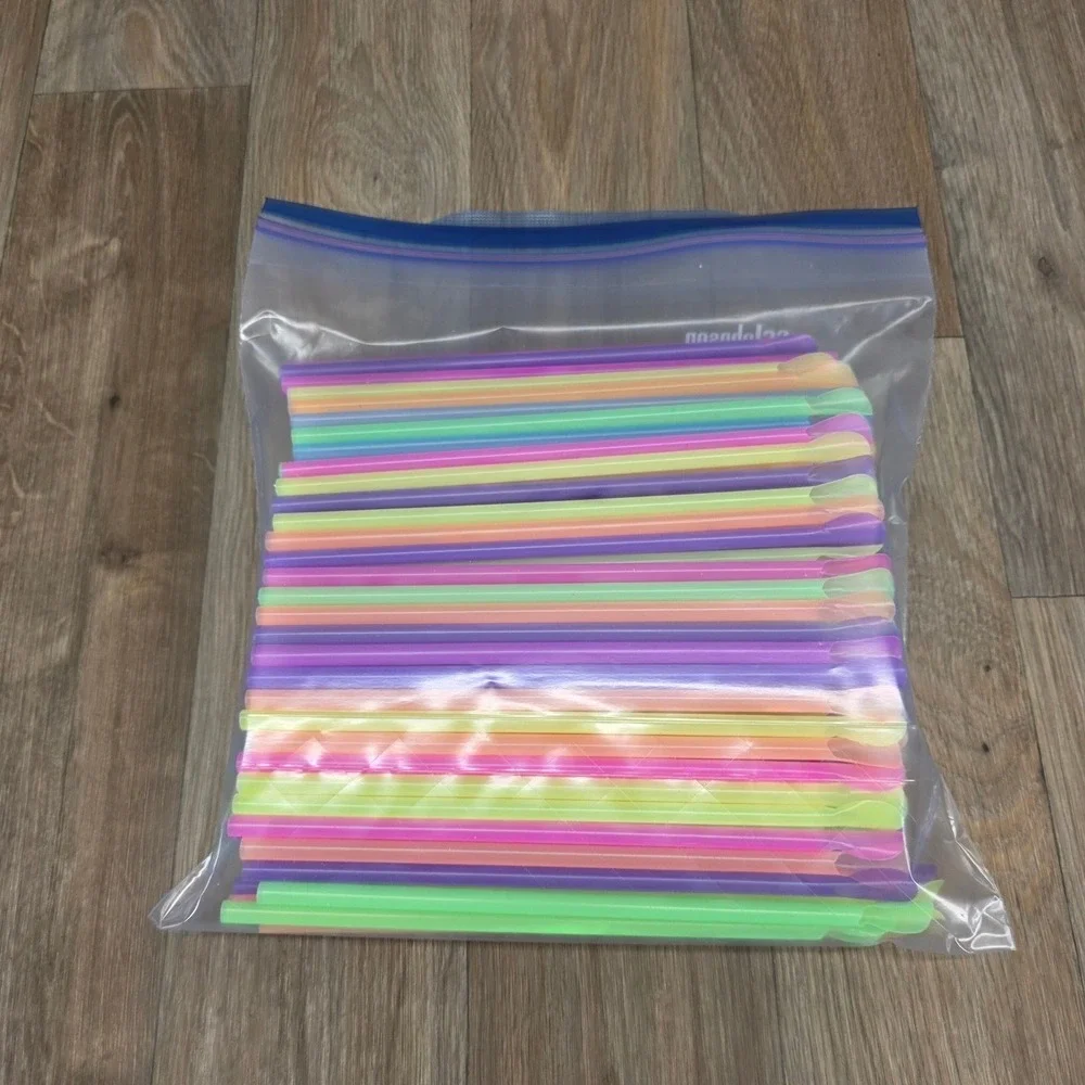 Neon Spoon Straws Colorful Drinking‎ Straws Bulk Lot of 200 Slushy Smoothie